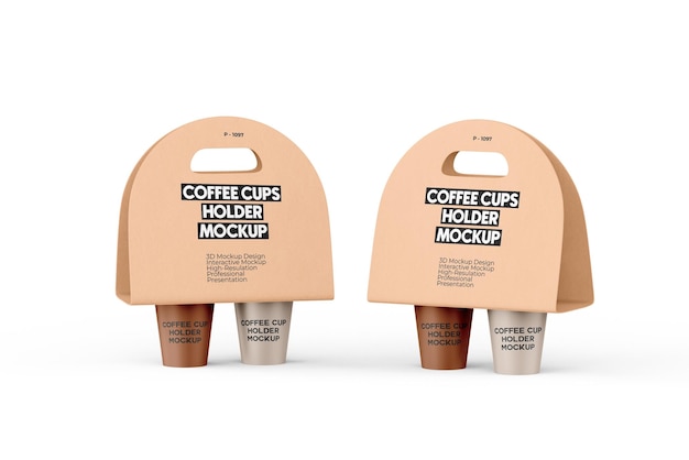 Takeaway Coffee Cups With Holder Mockup