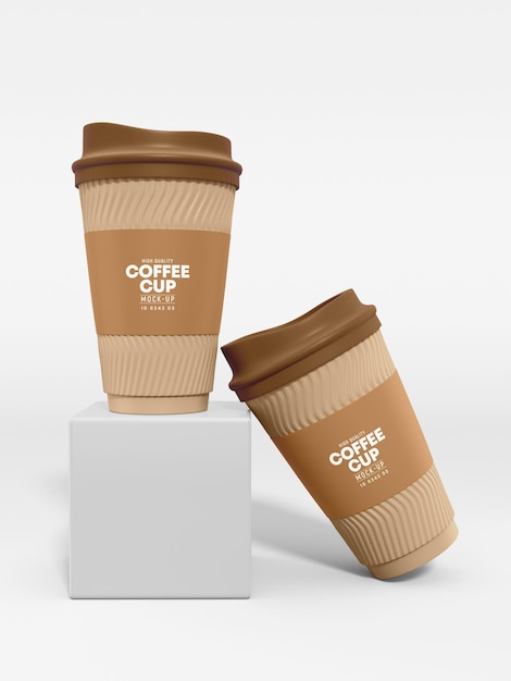 テイクアウト光沢のあるプラスチック製のコーヒーカップのブランドのモックアップ