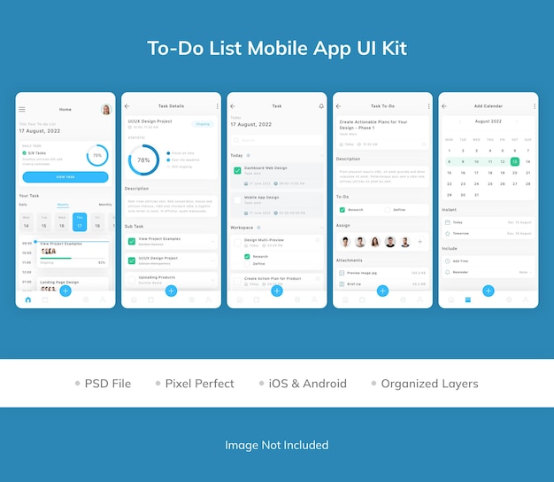 PSD takenlijst mobiele app ui kit