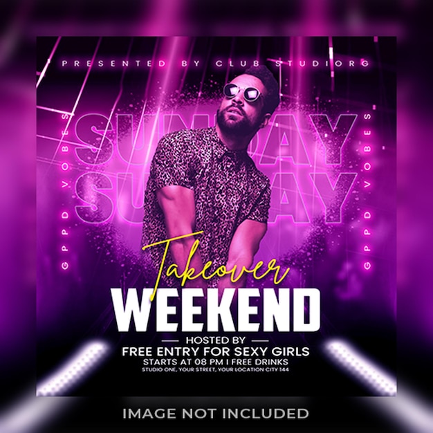 Takeover nightclub dj party flyer social media advertisement web design template