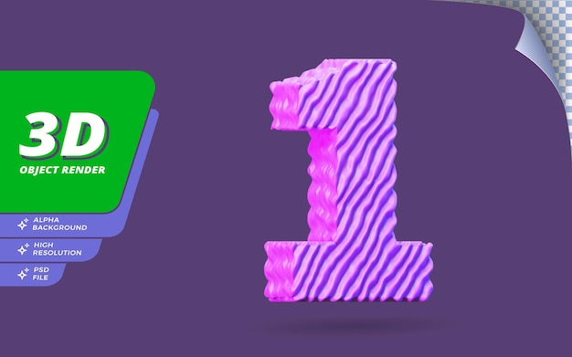 Tal et, Nummer 1 i 3D-gengivelse isoleret med abstrakt topografisk lilla trådteksturdesignillustration
