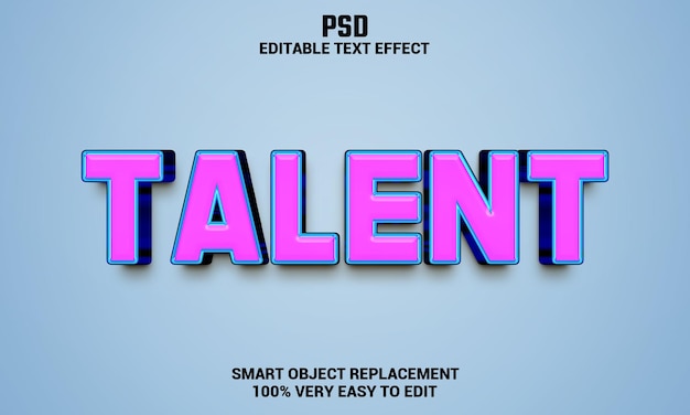 Talent 3d bewerkbaar teksteffect met achtergrond premium psd