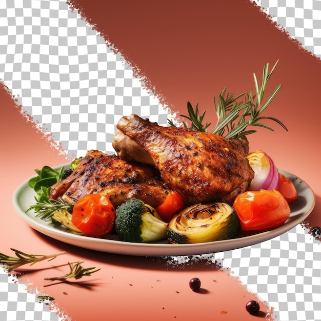 PSD talerz jedzenia z wizerunkiem kurczaka i warzyw.