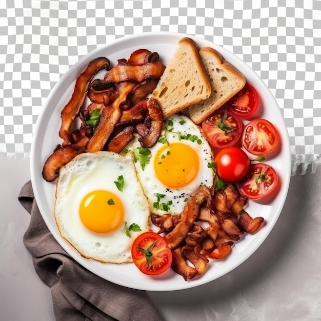 PSD talerz śniadania z jajkami, pomidorami i tostami