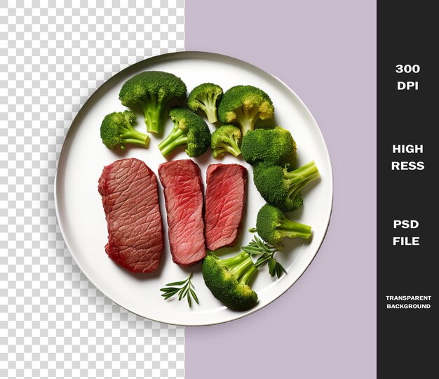 PSD talerz steków i warzyw z menu, na którym jest napisane: