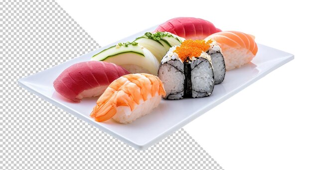 Talerz Z Kawałkami Sushi Na Przezroczystym Tle