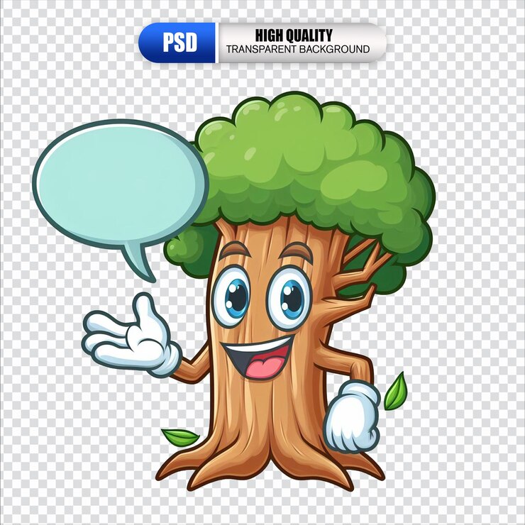 PSD talking tree vector art with a bubble on transparent background