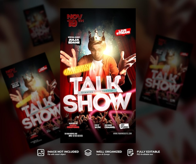 PSD talkshow podcast flyer or social media instagram stories template