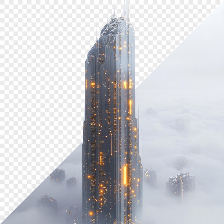 PSD a tall building with a window that says quot light quot on it