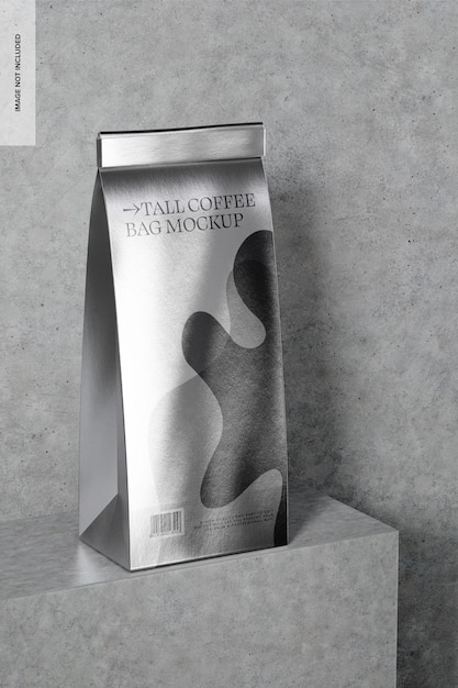 PSD tall coffee bag on concrete mockup, perspective