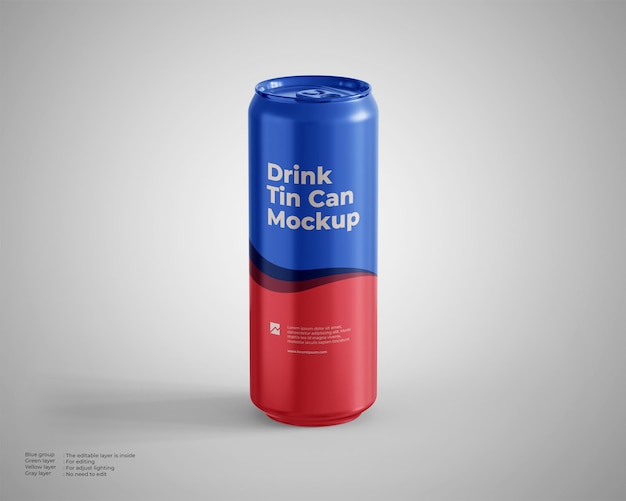 PSD tall drink tin can mockup