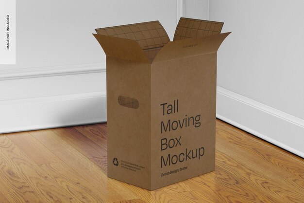 PSD tall moving box mockup opened