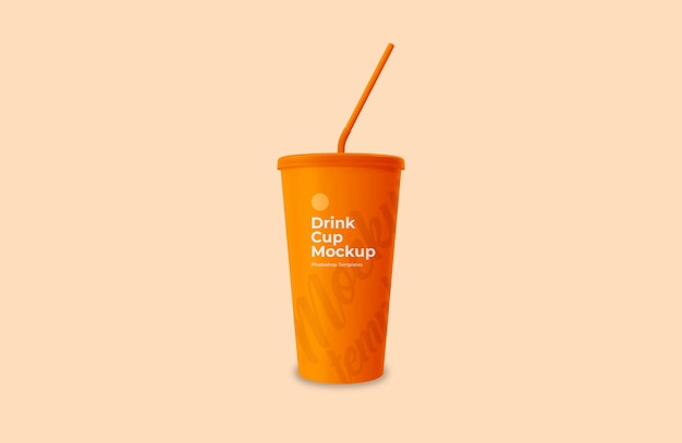 Tall SIze of Orange Cup Mockup with Straw