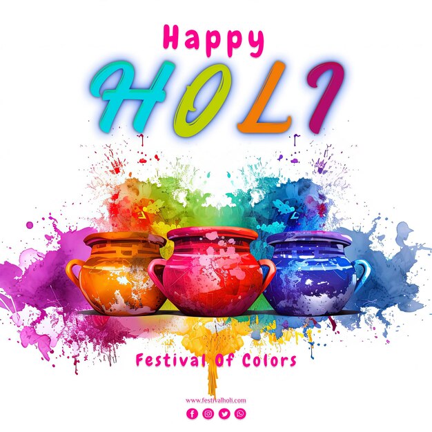 PSD tamplate media społecznościowe happy holi colors pots festival tło png biały