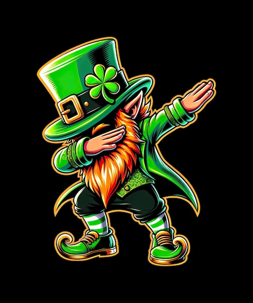 Tańczący Leprechaun Patricks Szczęśliwy St Patricks Dzień Kaptury St Patricków Dzień Długie Rękawy T