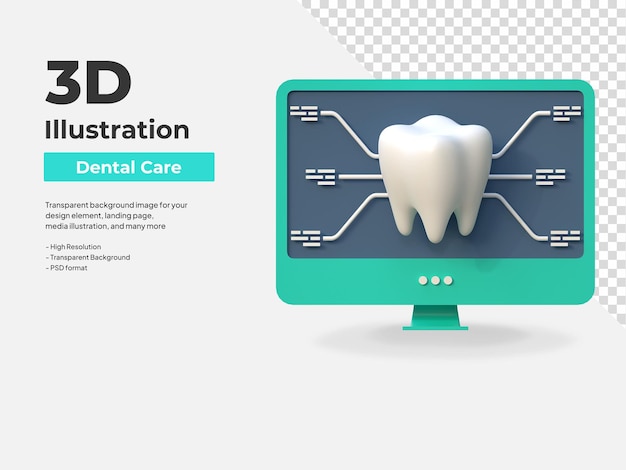 PSD tandgezondheid monitoring tandheelkundige zorg pictogram 3d illustratie