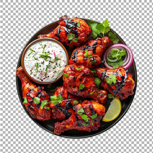 Tandoori chicken on plate isolated on transparent background