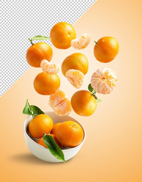 Tangerines flying in a bowl