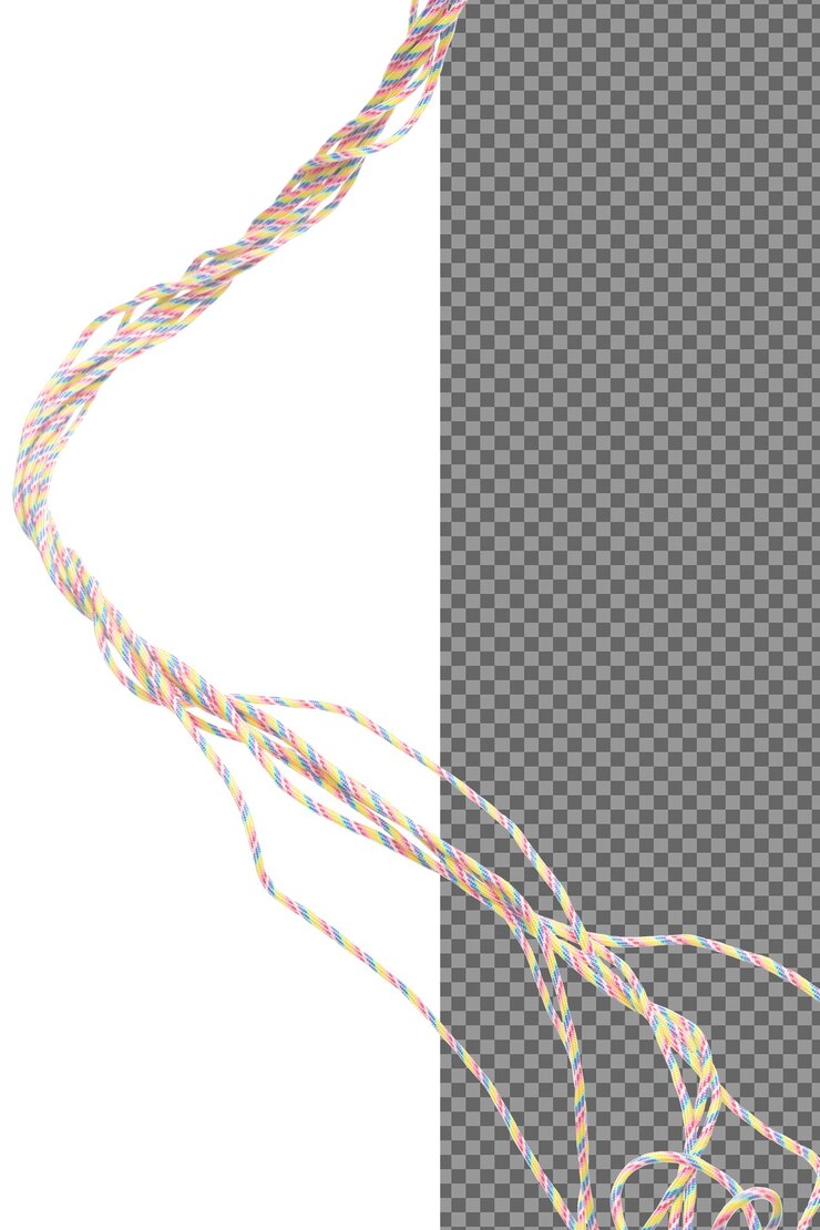 PSD tangle mess complicated climbing rope roll fly in air sterke veiligheid klimtouw voor sport berghobby nodig veiligheidsuitrusting om vast te houden gewicht van klimtouw witte achtergrond geïsoleerd