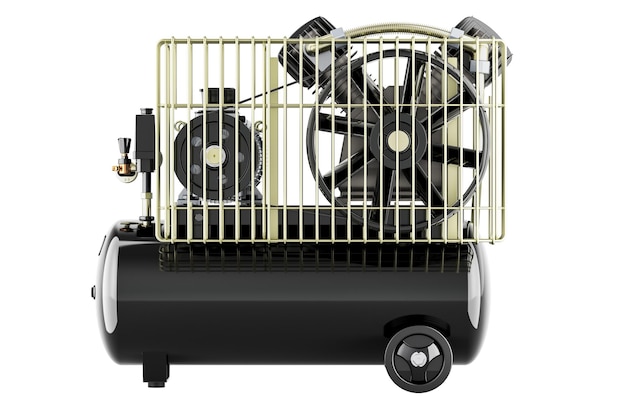 PSD tank air compressor side view 3d rendering isolated on transparent background