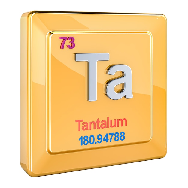tantalum ta chemical element sign with number 73 in periodic table 3d rendering isolated on transparent background