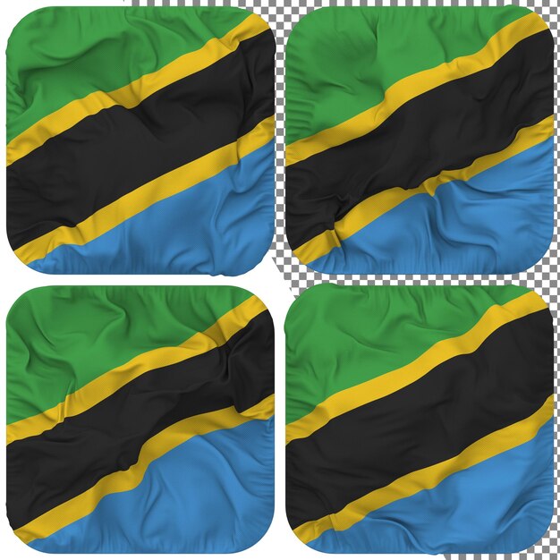 PSD tanzania flag squire shape isolated different waving style bump texture 3d rendering