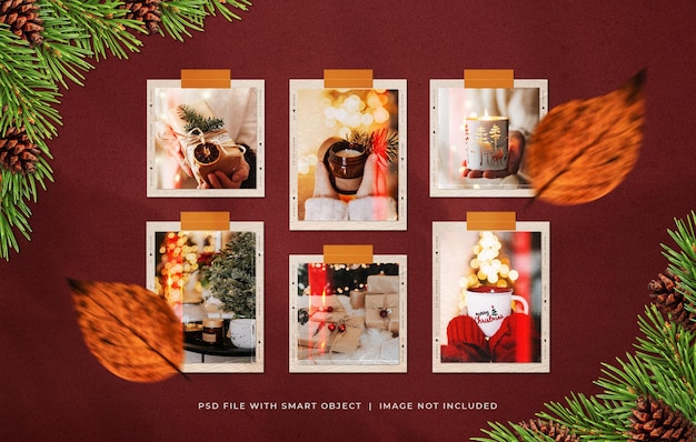 PSD taped christmas photo paper film frame moodboard mockup