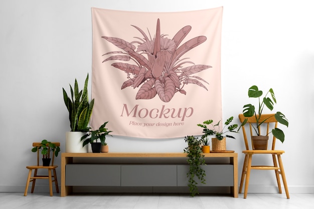 Tapestry mockup on a wall