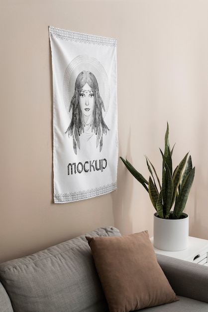 PSD tapestry on wall mockup