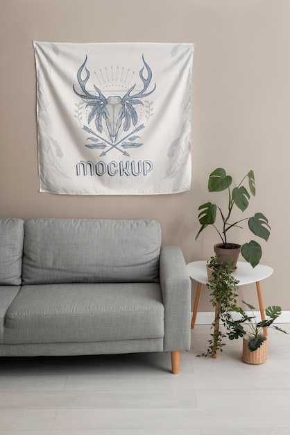 PSD tapestry on wall mockup