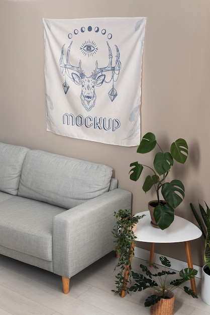 PSD tapestry on wall mockup