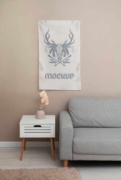 PSD tapestry on wall mockup