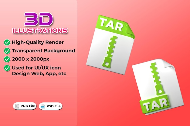 Tar-bestandstype 3d-rendering op transparante achtergrond ui ux-pictogramontwerp web- en app-trend