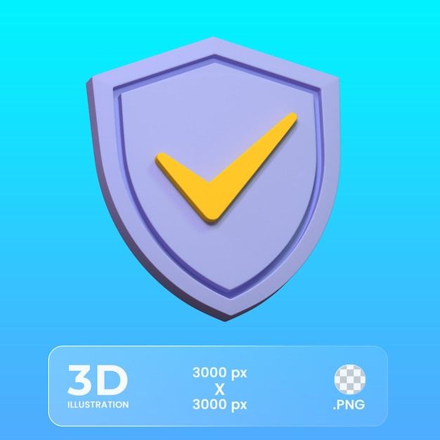 tarcza bezpieczna lista kontrolna ikona 3d renderowanie 3d