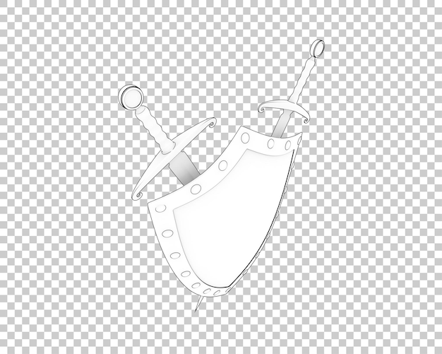 Tarcza z mieczami izolowanymi na przezroczystym tle ilustracja renderingu 3D