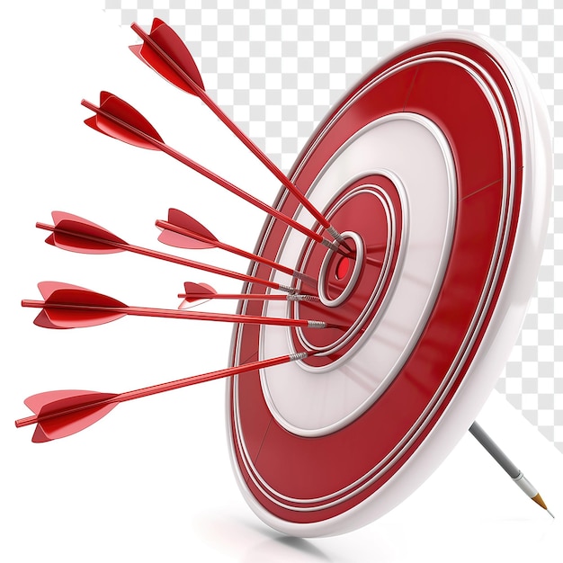 Target with arrows icon red and white on transparent background