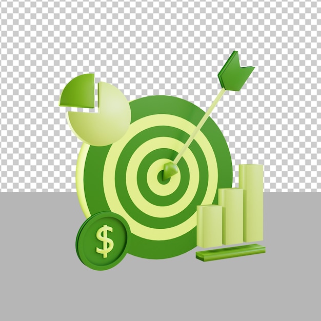 PSD targeting goal and strategy investment stock icon 3d render illustration