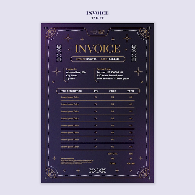 PSD tarot cards invoice template