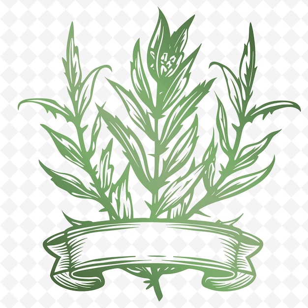 PSD Логотип эмблемы tarragon sprig с декоративным баннером и коллекцией векторного дизайна травяных растений botani nature