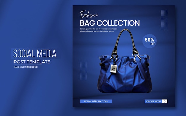 Tas collectie product sociale media promotie banner instagram post sjabloon blauwe achtergrond