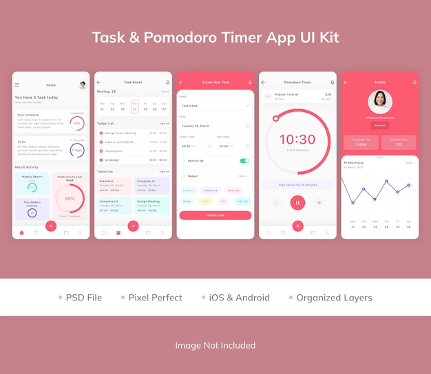 task and pomodoro timer app ui kit
