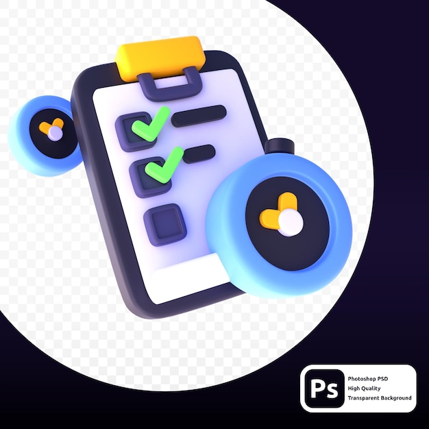 Task List in 3d render for graphic asset web presentation or other