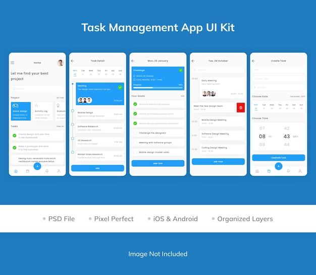 PSD task management app ui kit