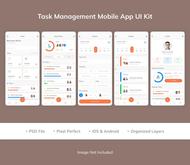 PSD 작업 관리 모바일 앱 ui 키트