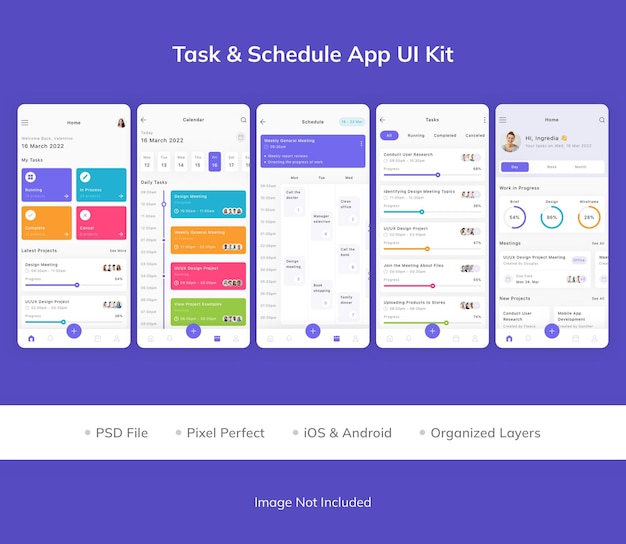 PSD task and schedule app ui kit