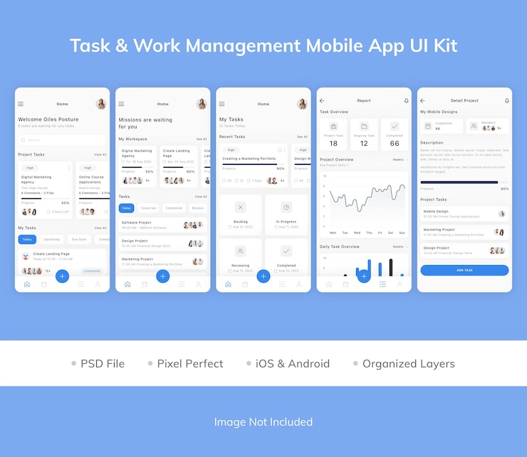 PSD task and work management app ui kit