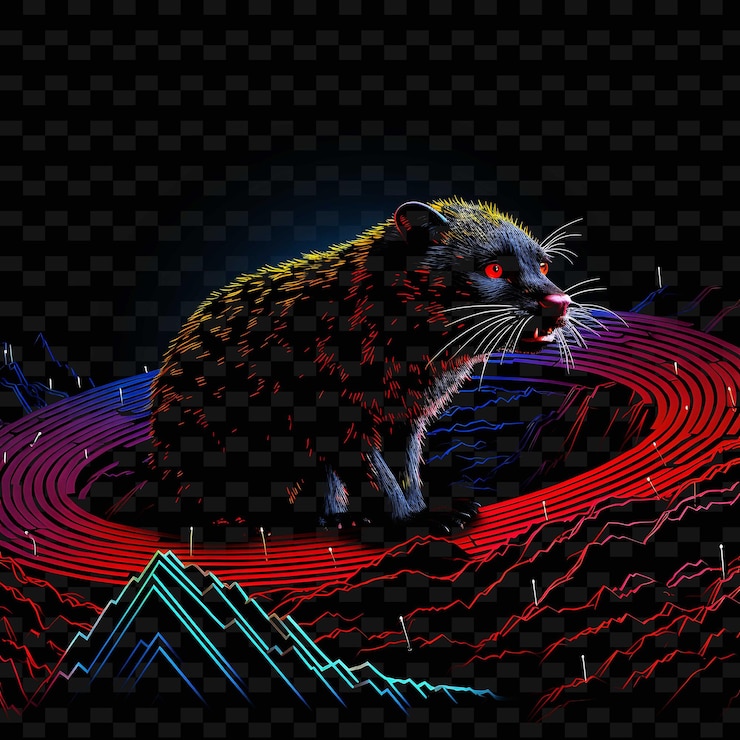 PSD tasmanian devil wild outback spiraling neon lines rocky terr png y2k shapes transparent light arts