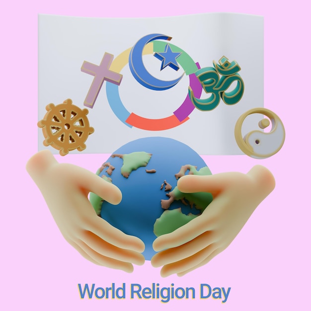 tasteful 3d renders of world religion day with organisation internationale de la francophonie flags