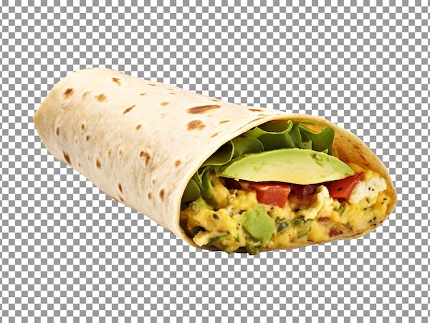 Gustoso burrito colazione avocado isolato su sfondo trasparente