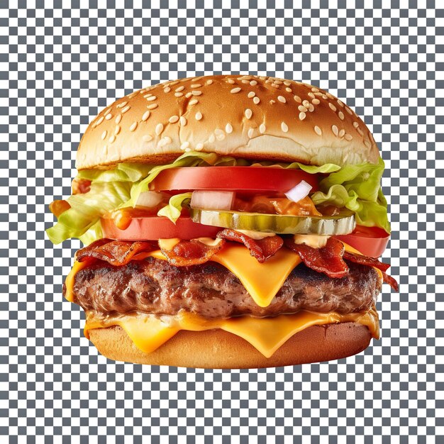 PSD tasty bacon cheeseburger on transparent background